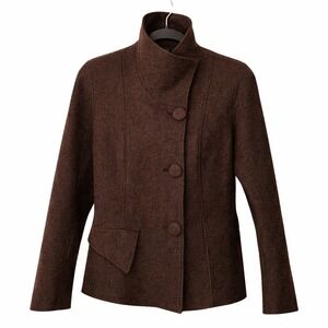 Beyond Threads Brown Alpaca Wool Blend High Neck Button Jacket Made in‎ Peru XS